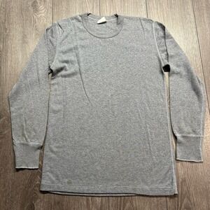 Vintage 90s Thermal Long Sleeve Shirt Medium Heather Grey Waffle Knit Layering